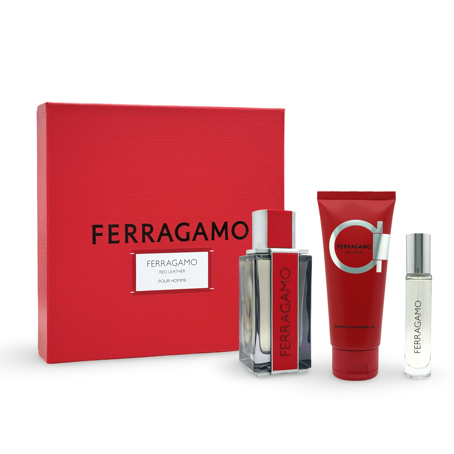 Gift Set Red Leather by Ferragamo 3pcs